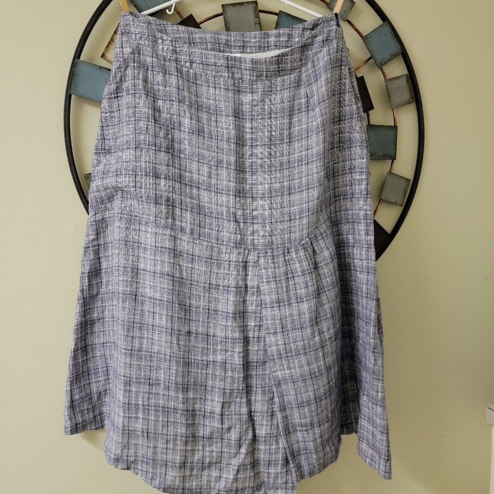Poetry Linen Asymmetric Hem Midi checkered skirt